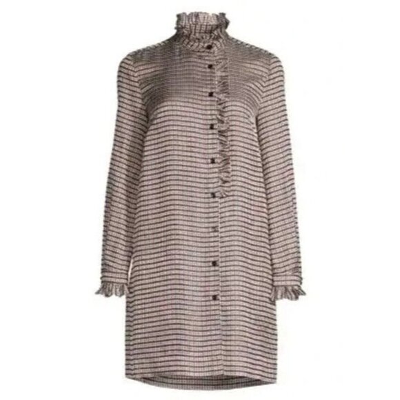 NWT Sandro Music in Optic Plaid Ruffle Placket Mini Shirt Dress 40 / US 8 - Picture 1 of 9